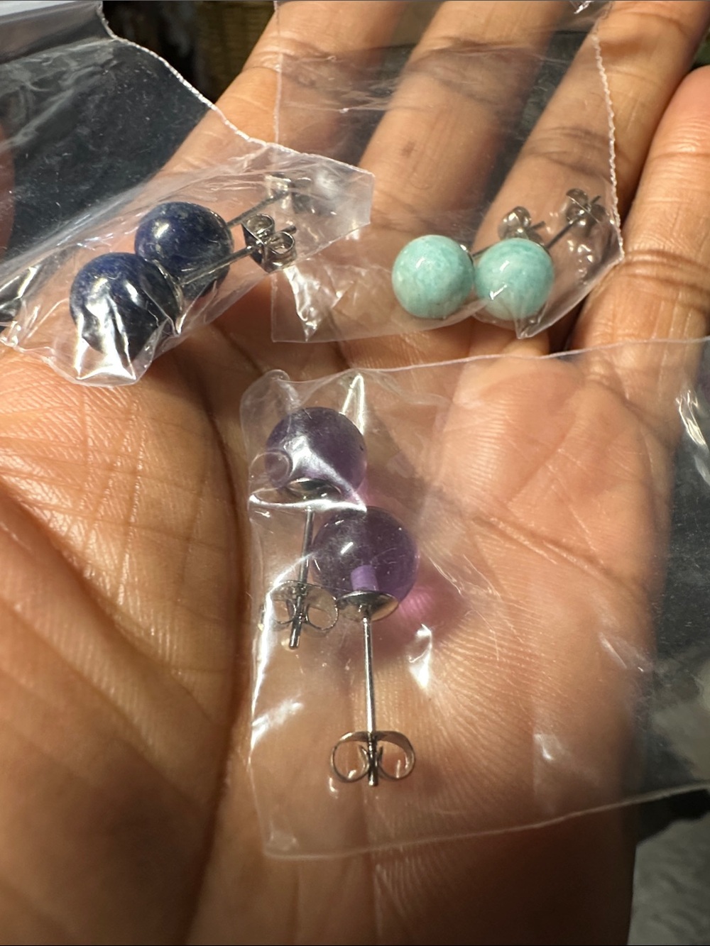 6PCS vintage Bead Stud Earrings - Purple, Blue, Aqua